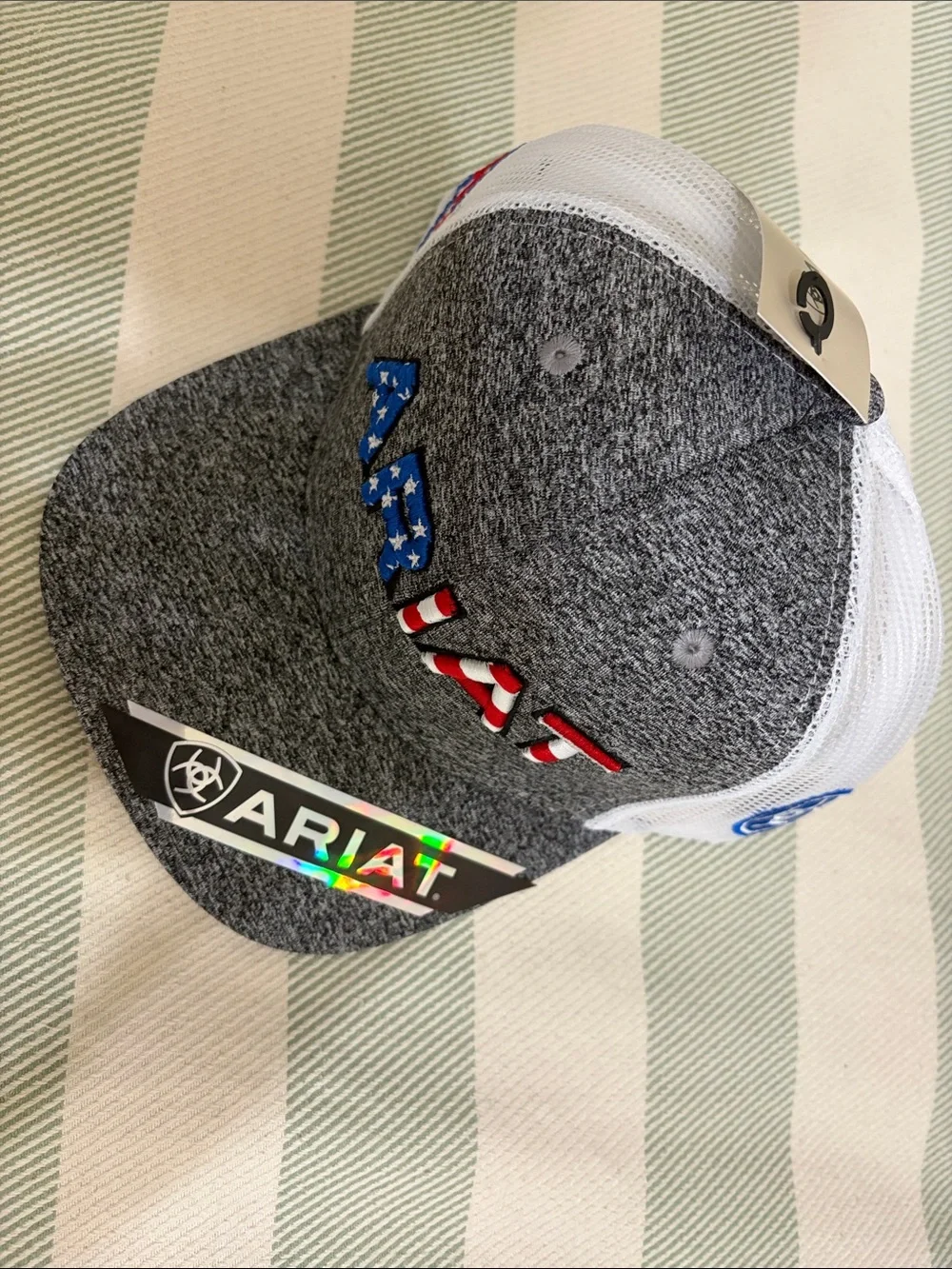 Ariat Gray & White Trucker Hat with Stars & Stripes Accent